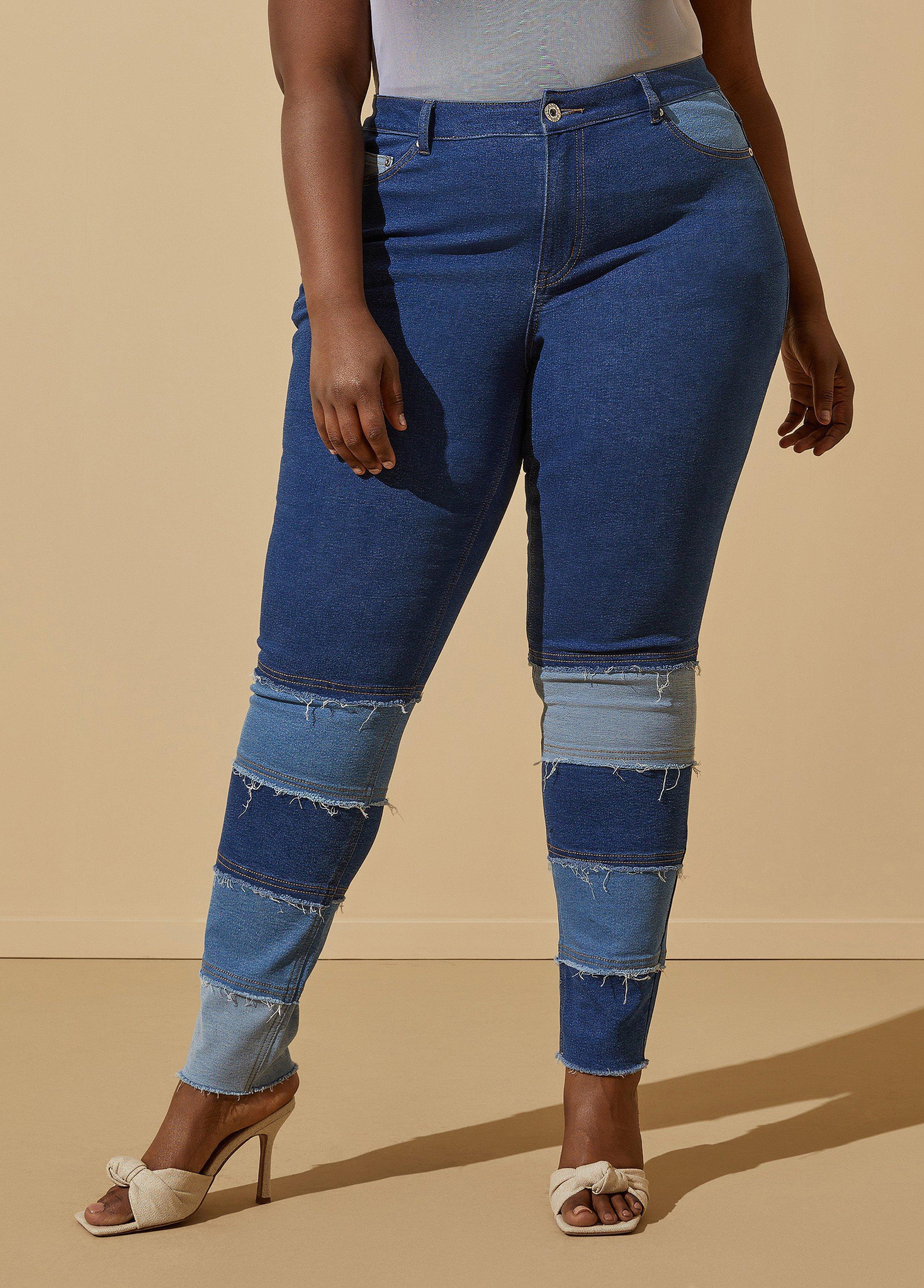 Mid Rise Patchwork Skinny Jeans Product Image