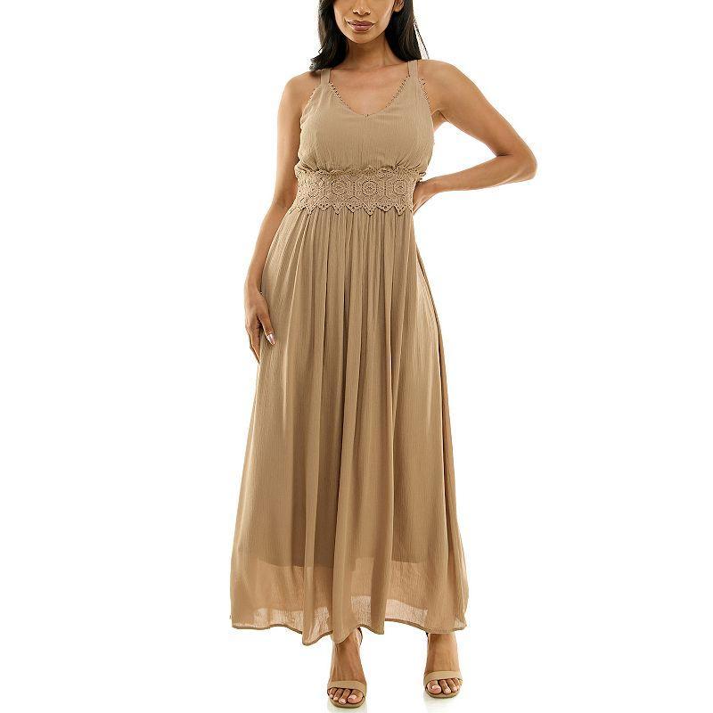 Womens Nina Leonard Crochet Trim Maxi Dress Product Image