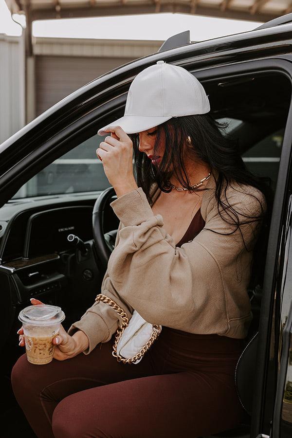 On The Daily Faux Leather Baseball Cap In White Product Image