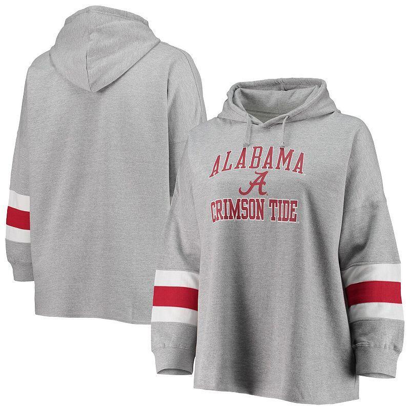 Womens Heathered Gray Alabama Crimson Tide Plus Size Sleeve Stripe Pullover Hoodie Product Image