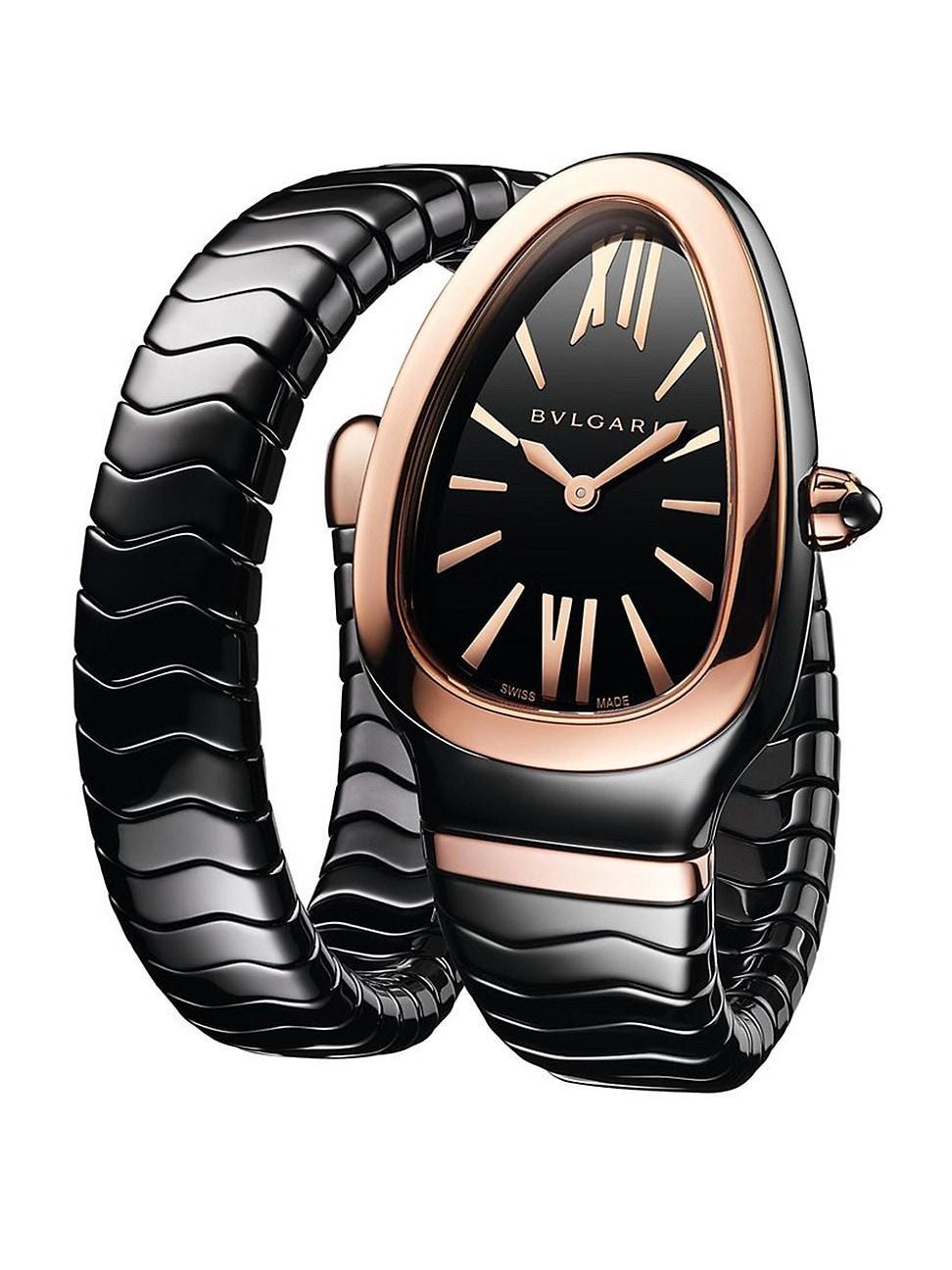 Womens Serpenti Spiga Rose Gold & Black Ceramic Single Twist Watch Product Image