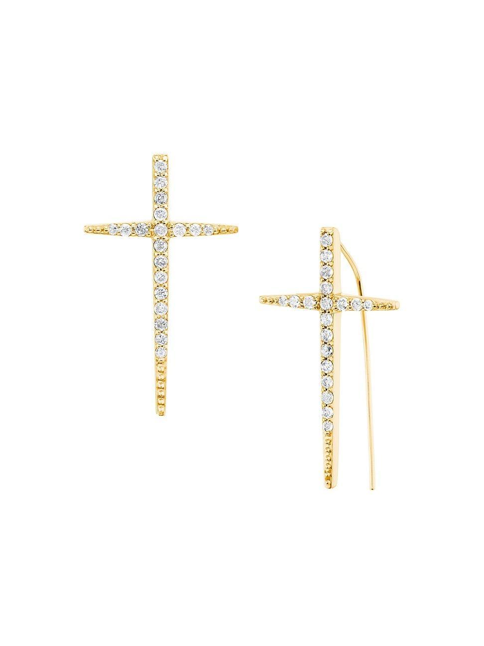 Womens 14K Yellow Gold & 0.35 TCW Diamond Cross Earrings Product Image