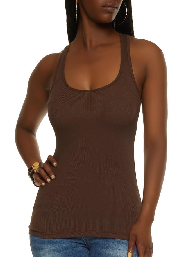 Womens Solid Racerback Ribbed Knit Tank Top Product Image