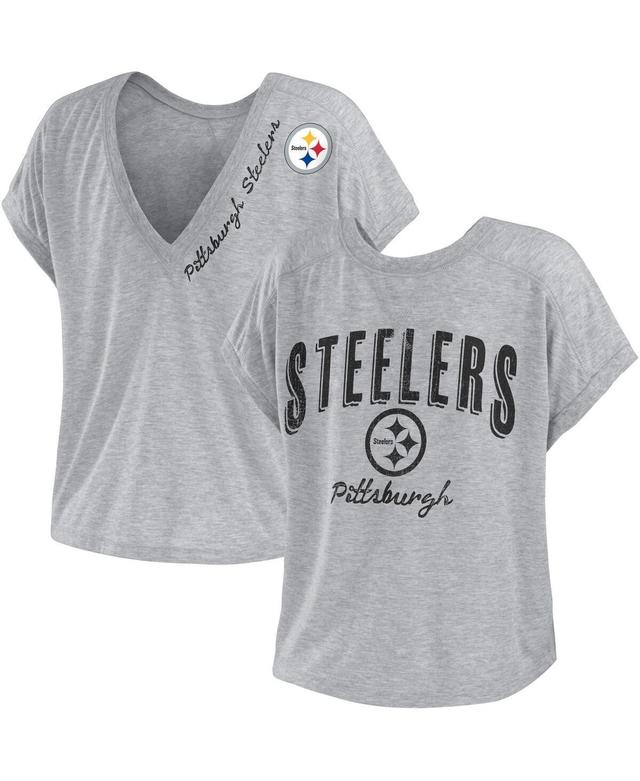 Wear by Erin Andrews Womens Heather Gray Pittsburgh Steelers Reversible T-Shirt Product Image