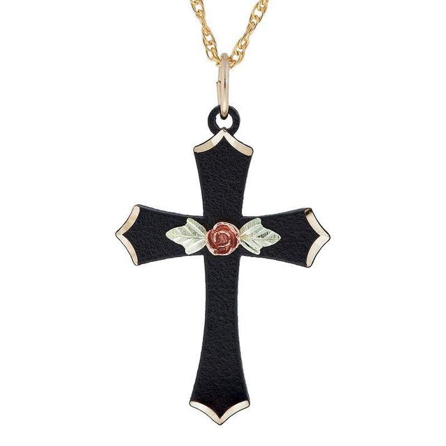 Black Hills Gold Tri-Tone Black Powder Coat Cross Pendant Necklace, Womens 10k  Tone Product Image