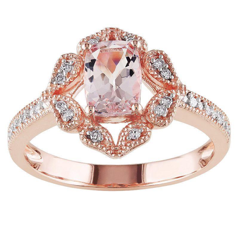 Stella Grace 10k Rose Gold Morganite & 1/10 Carat T.W. Diamond Floral Halo Ring, Womens Pink Product Image