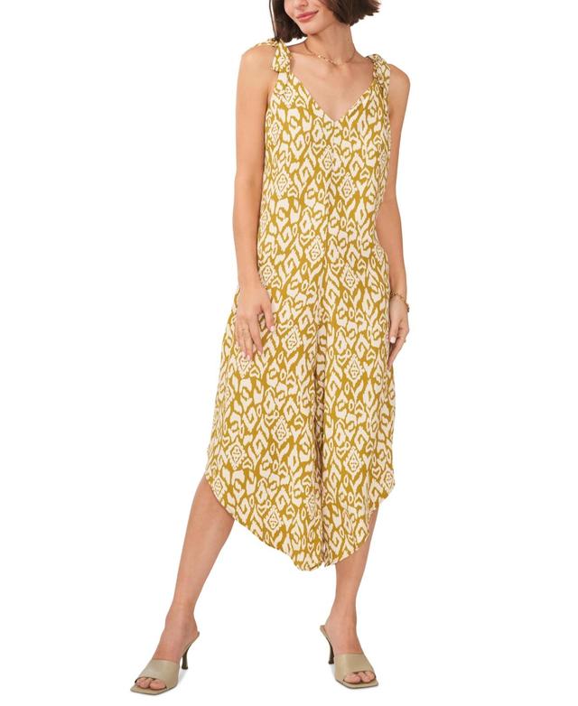 Vince Camuto Womens Printed Tie Shoulder Angled Hem Jumpsuit Product Image