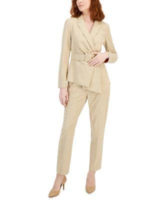 Tahari Asl Womens Belted Aysymetrical Plaid Blazer Straight Leg Mid Rise Pants Product Image