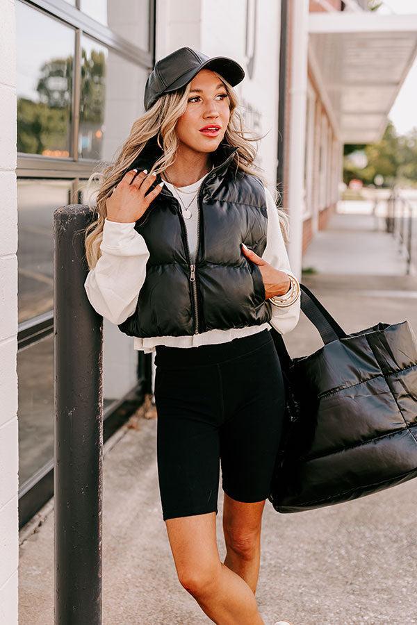 Urban Outing Faux Leather Puffer Vest in Black Product Image