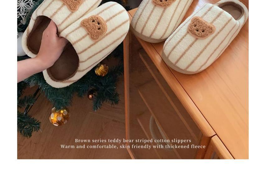 Bear Applique Striped Slippers Product Image