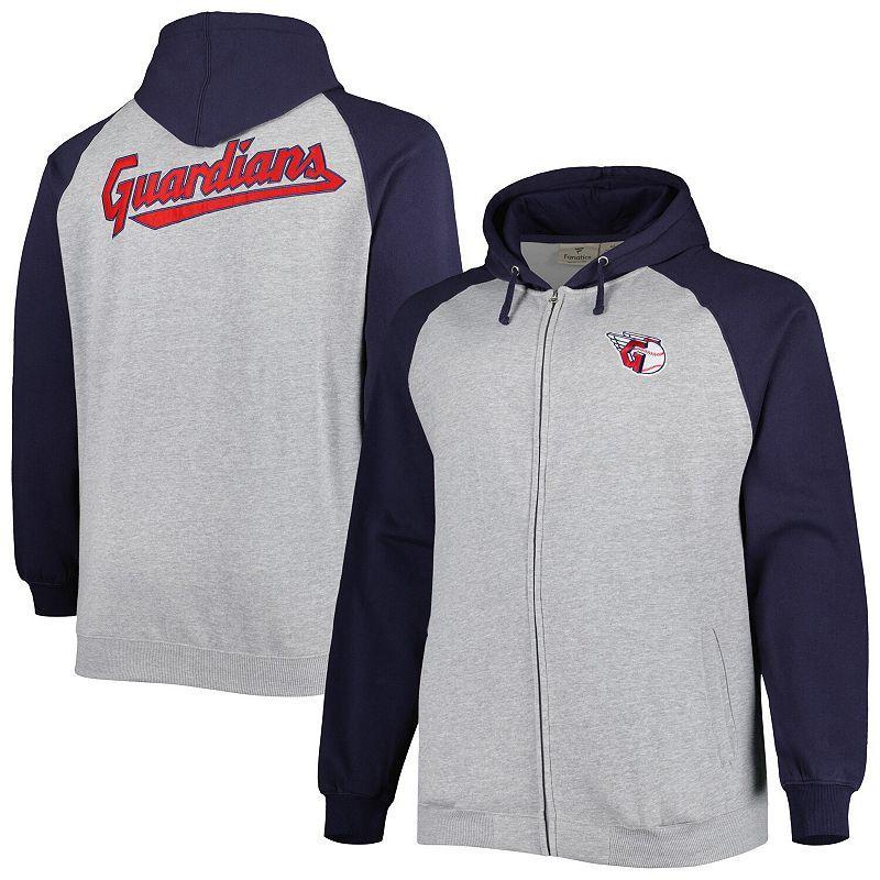 Mens Heather Gray/Navy Cleveland Guardians Big & Tall Raglan Hoodie Full-Zip Sweatshirt Product Image