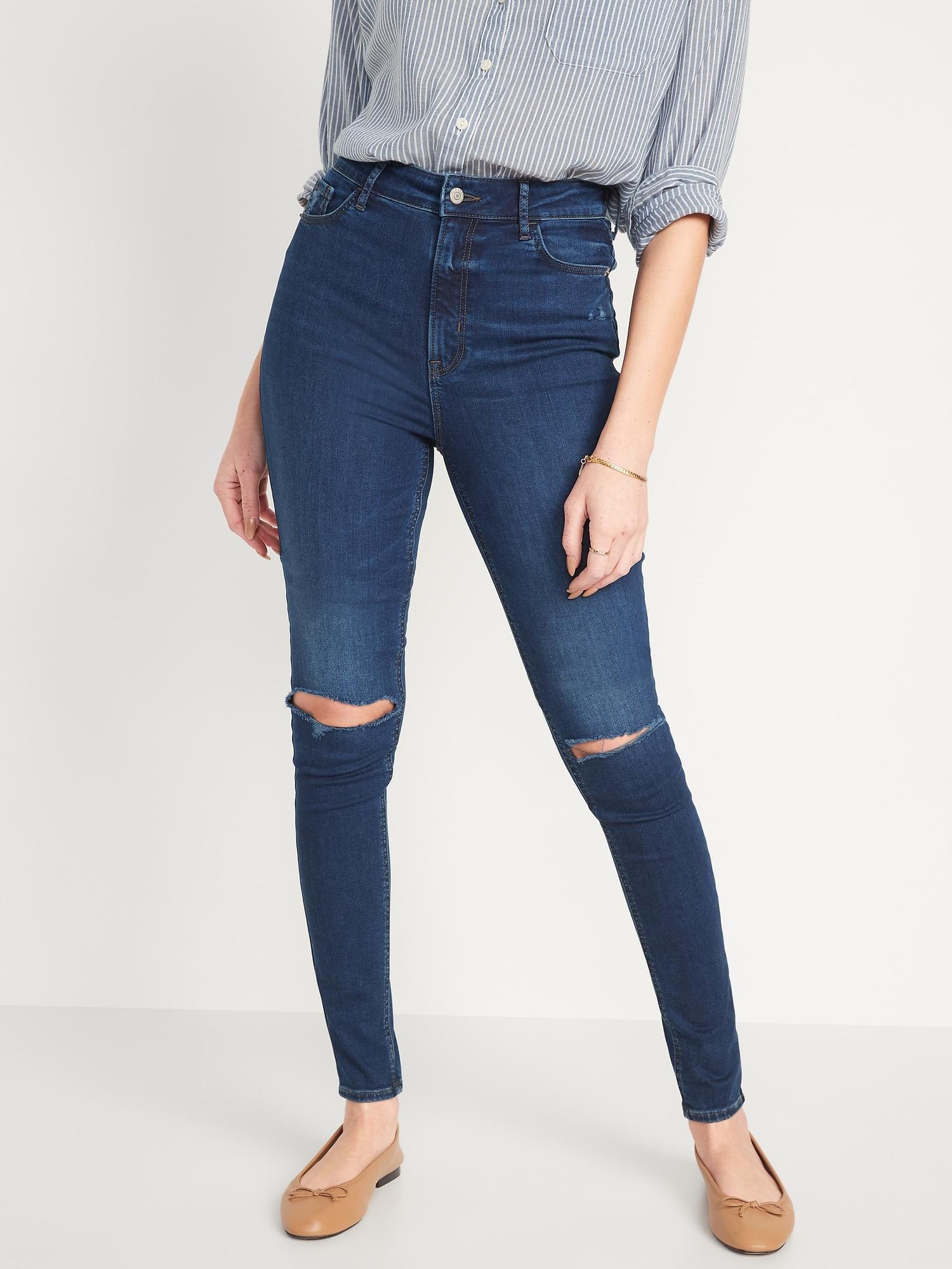 Old Navy FitsYou 3-Sizes-in-1 Extra High-Waisted Rockstar Super-Skinny Ripped Jeans for Women - Blue - female - Size: S product image