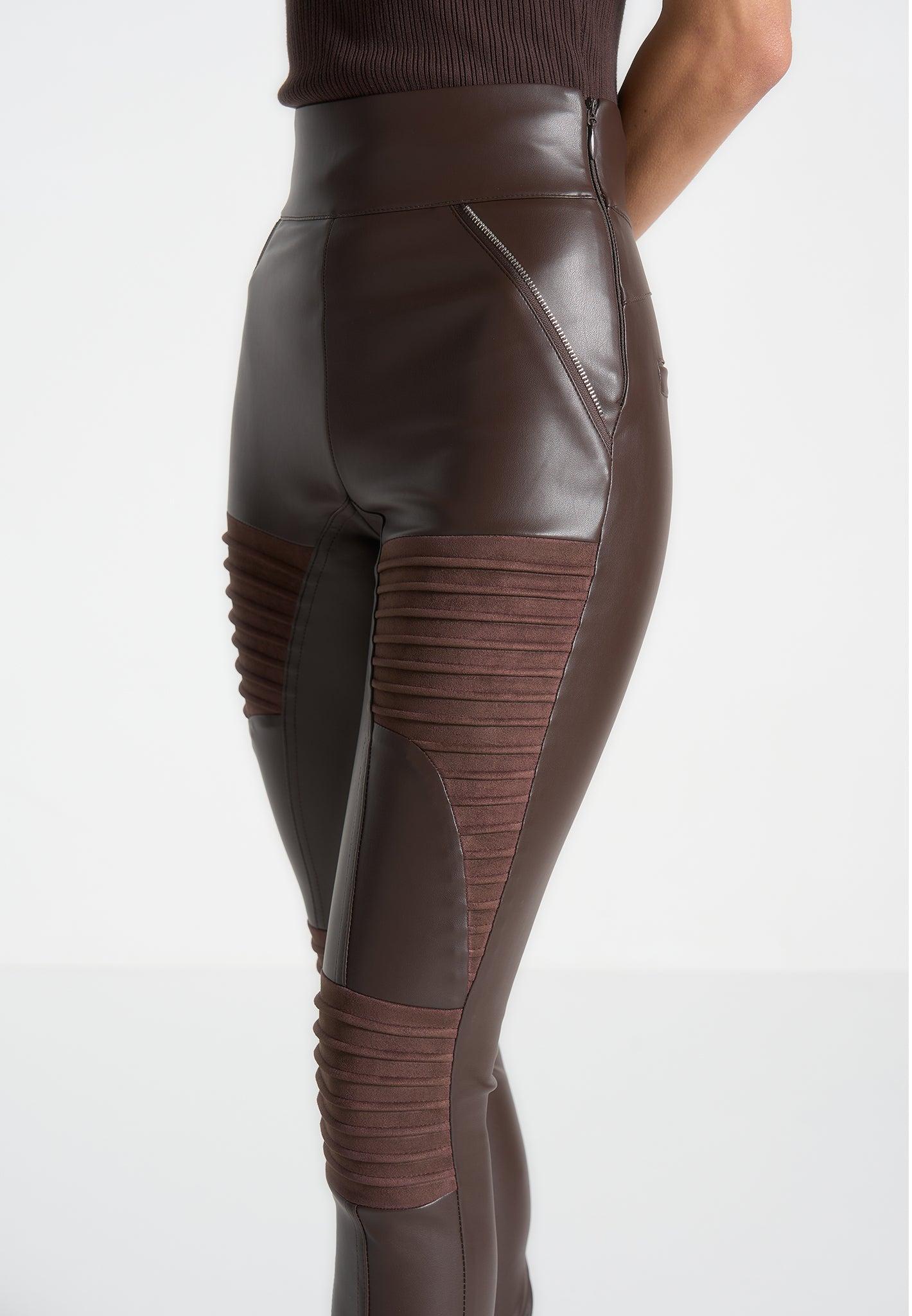 Leather & Suede Ribbed Legging - Chocolate Brown Female Product Image