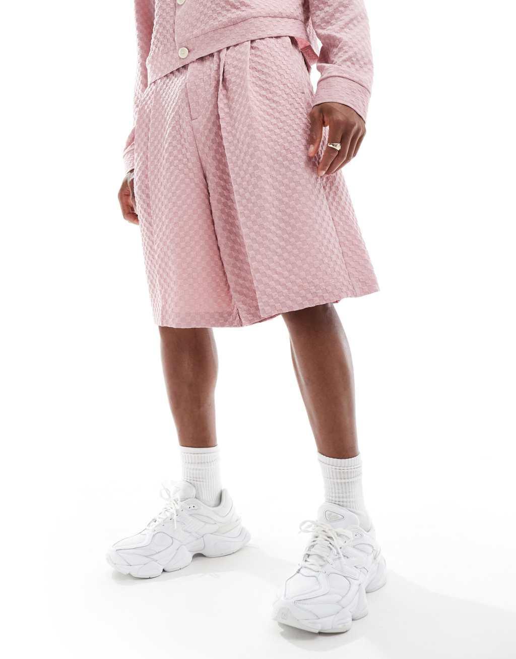 ASOS DESIGN smart wide shorts in pink checkerboard - part of a set Product Image