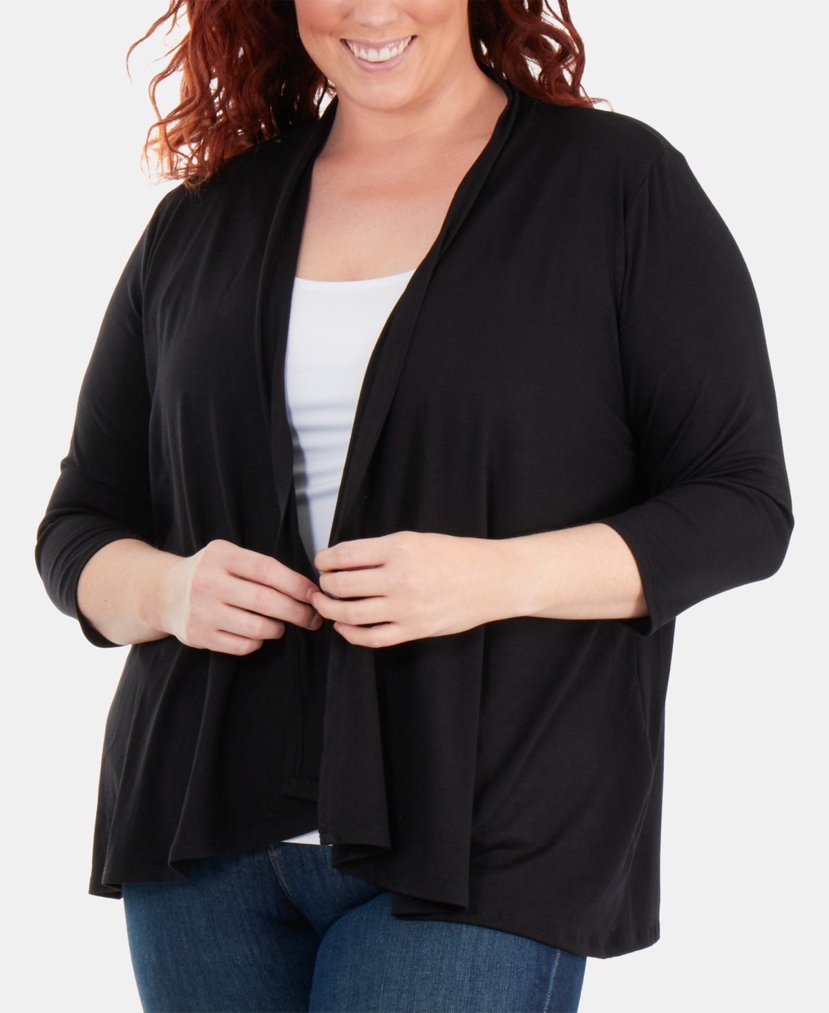 NY Collection Womens Plus Size 3/4 Sleeve Solid Cardigan -BURGUNDY Product Image