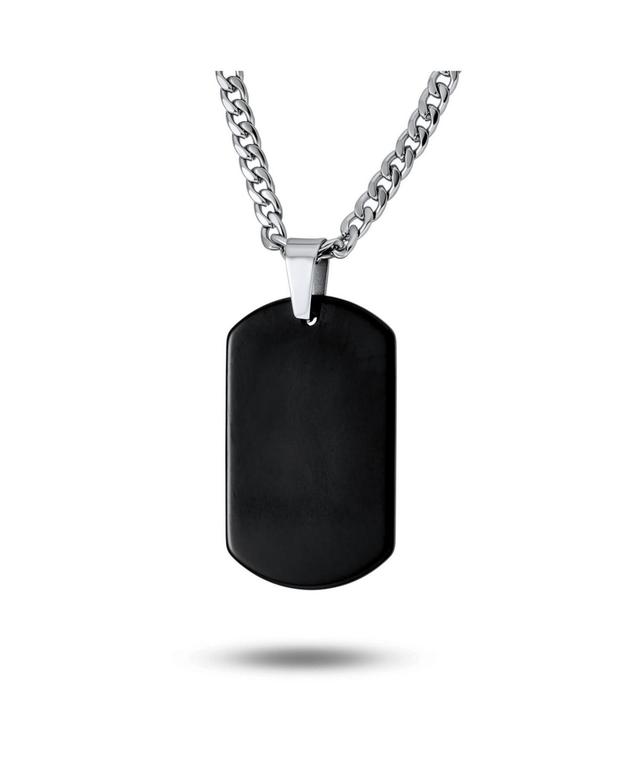 Personalized Medium Plain Simple Basic Cool Mens Engravable Black Dog Tag Pendant Necklace For Men Ip Stainless Steel 24 Inch Chain Product Image