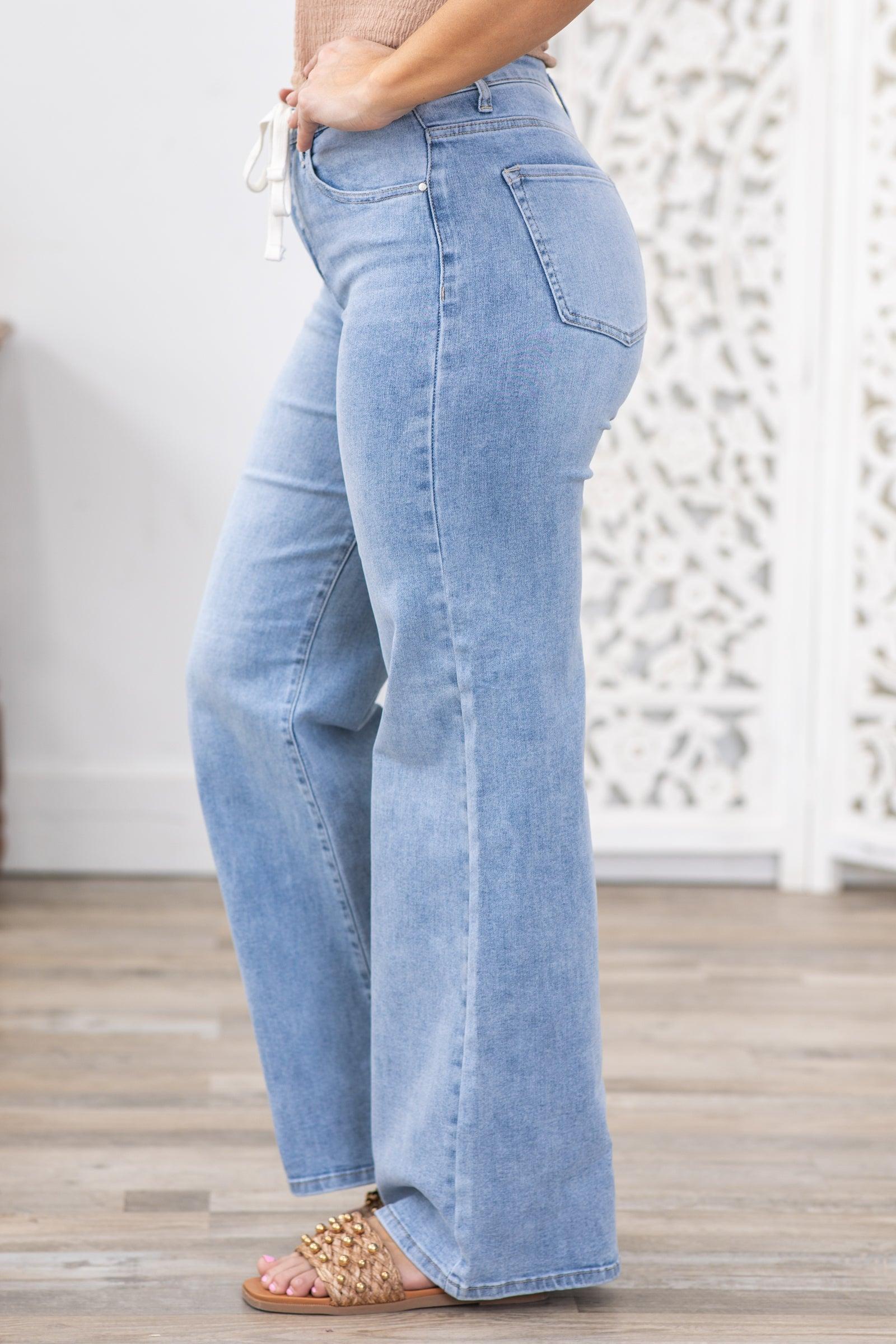 Risen Drawstring Wide Leg Relaxed Fit Jeans Product Image