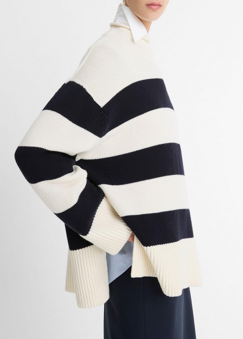 Striped Wool-Cotton Oversized Roll-Neck Sweater Product Image