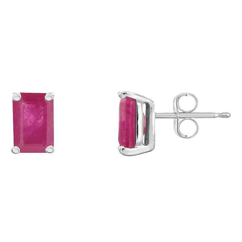 Celebration Gems 14k Gold Emerald Cut Ruby Stud Earrings, Womens, Red Product Image