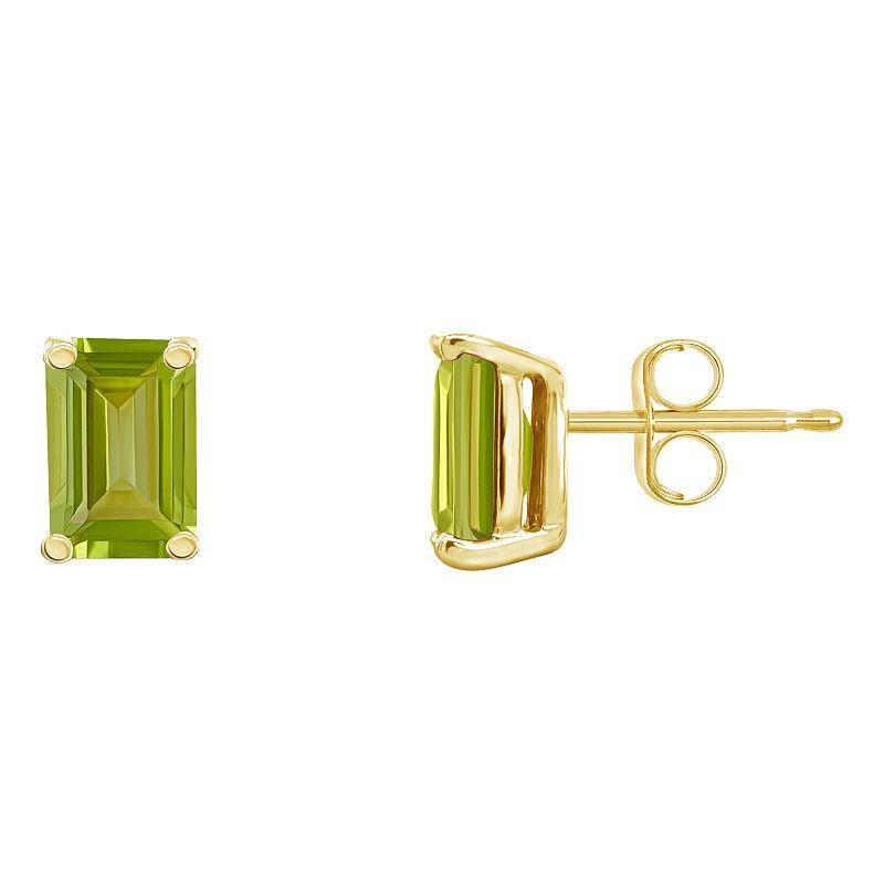 Celebration Gems 14k Gold Emerald Cut Peridot Stud Earrings, Womens, Green Product Image