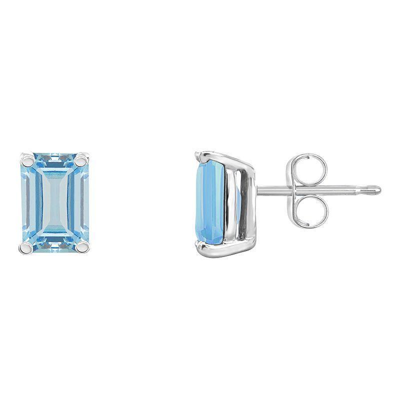 Celebration Gems 14k Gold Emerald Cut Aquamarine Stud Earrings, Womens, Blue Product Image