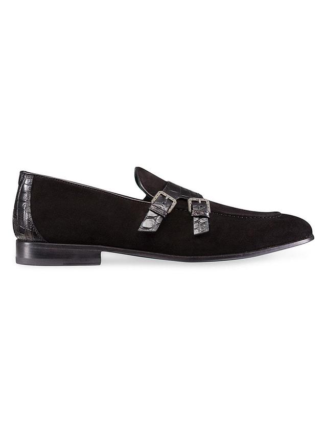 Mens Crocodile and Suede Monk Strap Shoes Product Image