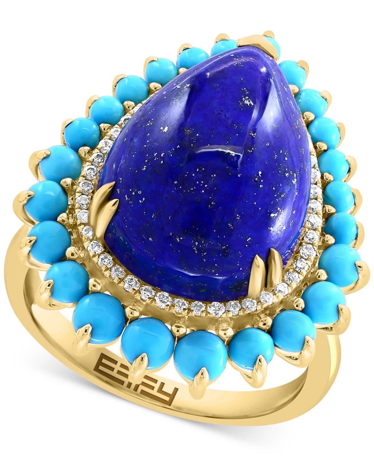 Effy Lapis Lazuli, Turquoise, & Diamond (1/6 ct. t.w.) Pear Halo Ring in 14k Gold Product Image