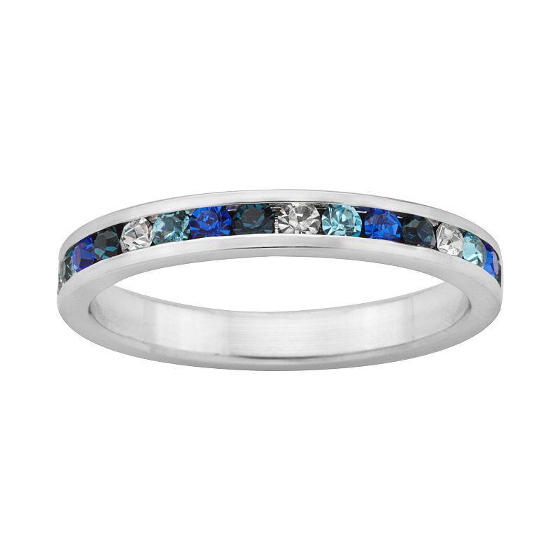 Sterling Silver Blue and White Crystal Eternity Ring, Womens Product Image