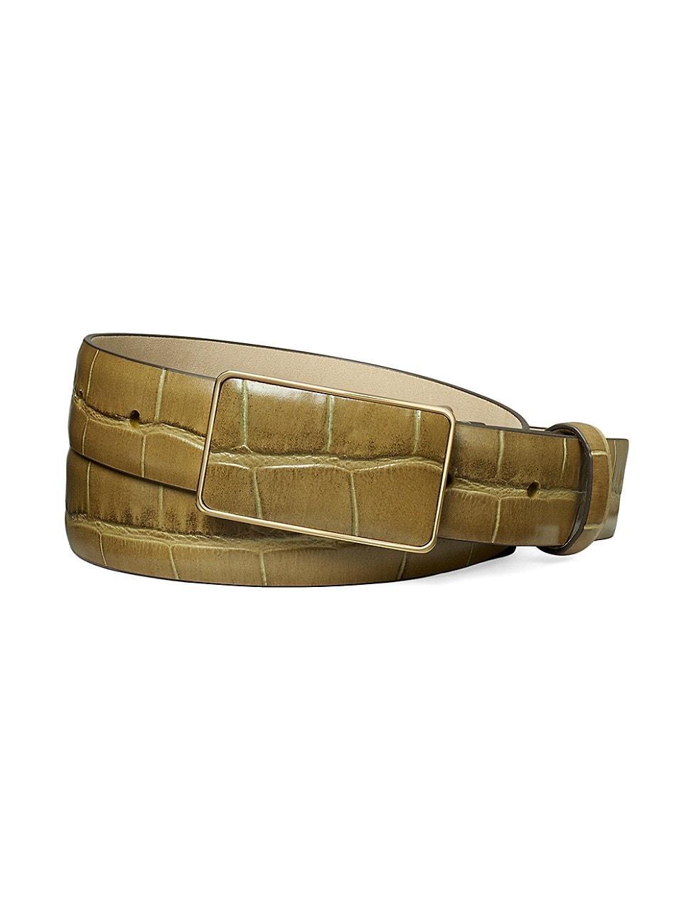 Womens Crocodile-Embossed Leather Plate Belt Product Image