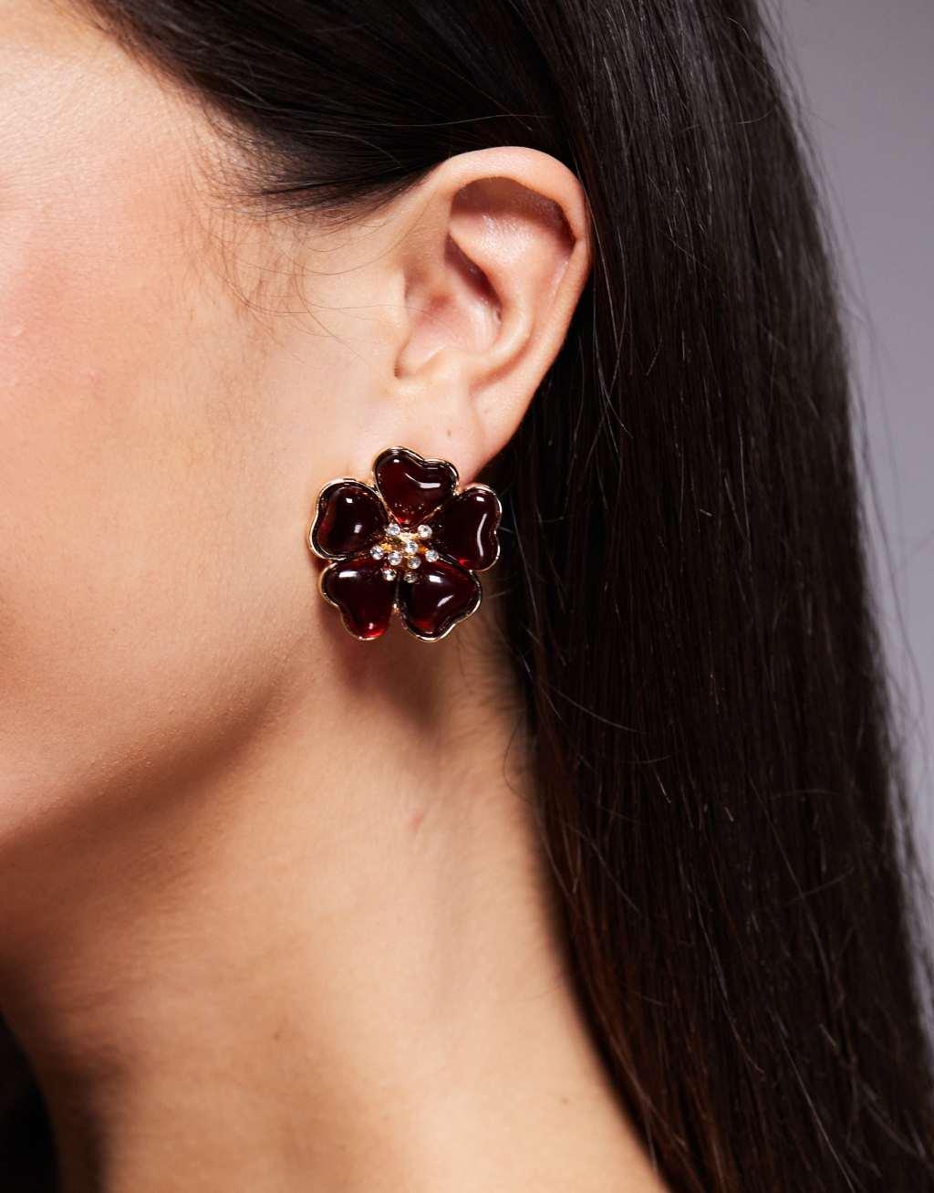 8 Other Reasons acrylic floral stud earrings in burgundy Product Image