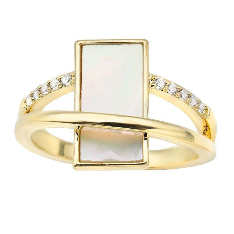 City Luxe Gold Tone Mother-of-Pearl & Cubic Zirconia Geometric Ring, Womens Gold Tone Mop Product Image