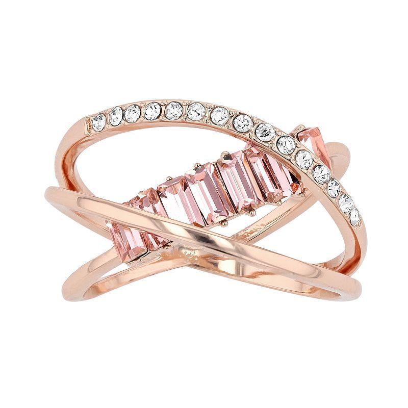 Brilliance Crystal Baguette Open Wrap Ring, Womens Rose Tone Pink Product Image