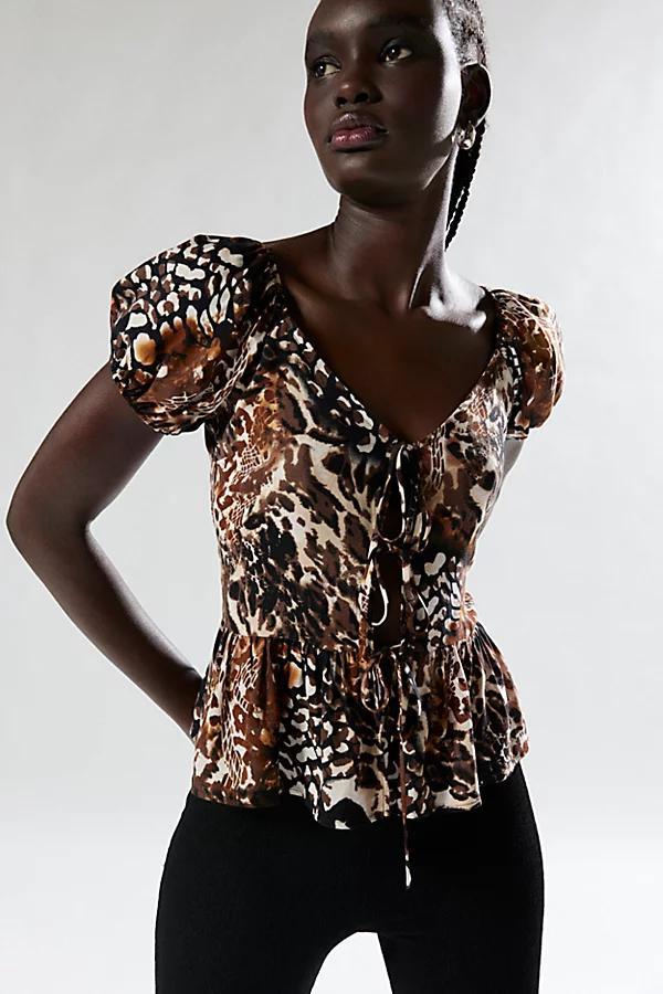 Silence + Noise Carmella Animal Print Peplum Top Womens at Urban Outfitters Product Image