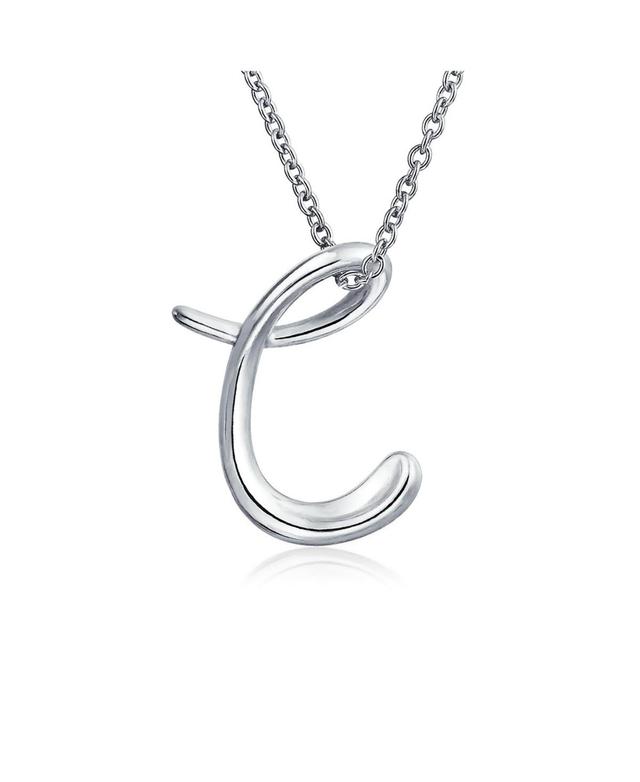 Letter C Cursive Alphabet Script Initial Pendant Necklace For Women .925 Sterling Silver 18 Inches Product Image