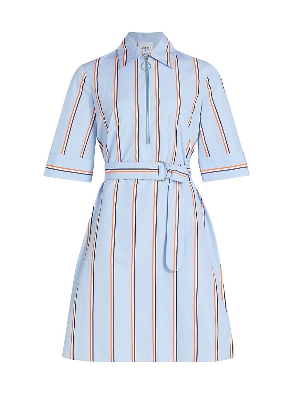 Womens Striped Cotton Belted Shirtdress Product Image