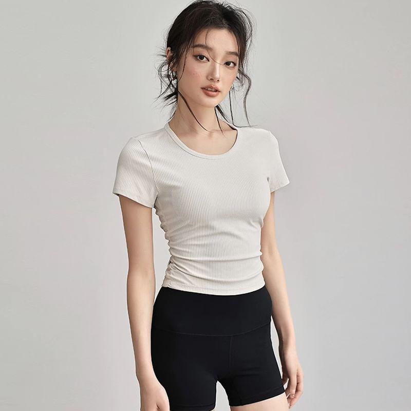 Short-Sleeve Plain Ruched Quick Dry T-Shirt Product Image