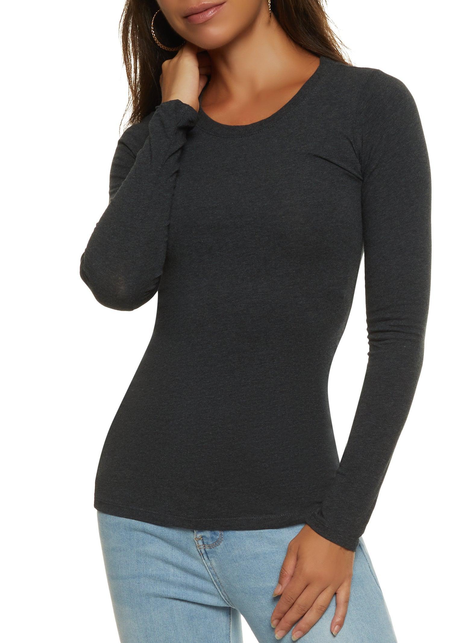 Womens Basic Crew Neck Long Sleeve Tee Product Image