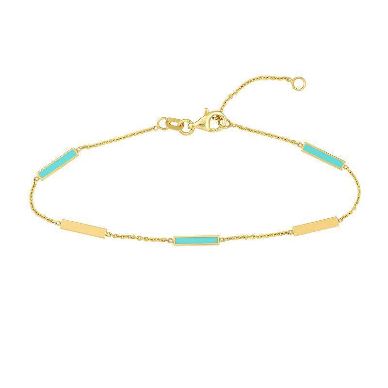 Color Romance 14k Gold Alternating Colored Enamel Bar Station Bracelet, Womens Blue Product Image