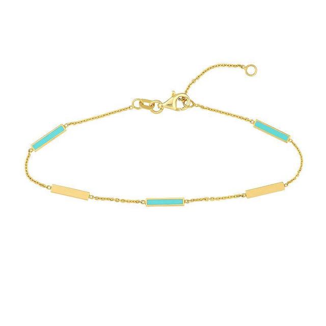 Color Romance 14k Gold Alternating Colored Enamel Bar Station Bracelet, Womens Blue Product Image