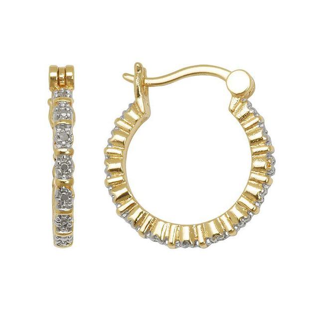 18k Gold Over Brass and Silver-Plated Diamond Accent Hoop Earrings, Womens, White Product Image