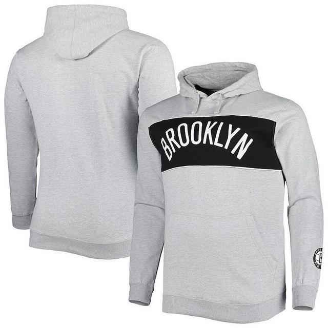 Mens Fanatics Branded Heather Gray Brooklyn Nets Big & Tall Wordmark Pullover Hoodie Product Image