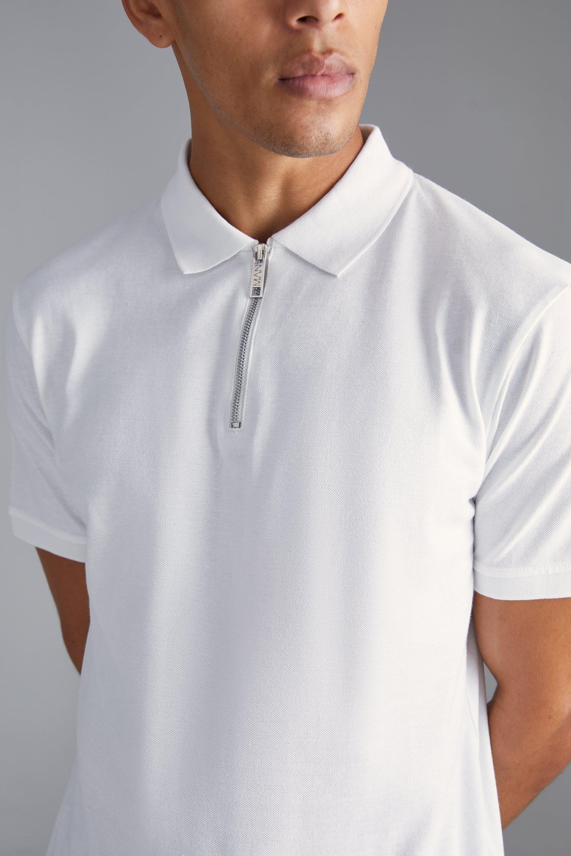 Slim 1/4 Zip Pique Golf Polo | boohooMAN USA Product Image