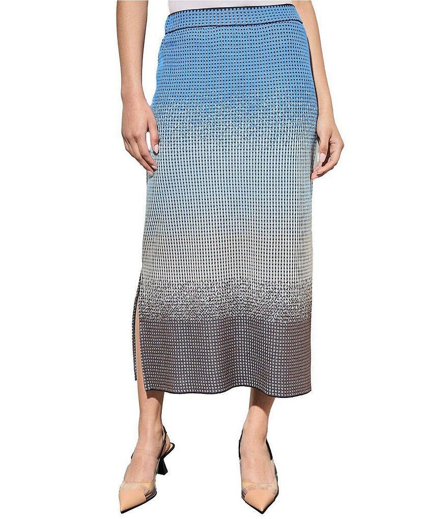 Ming Wang Jacquard Knit Ombre Print No-Roll Elastic Waistband Midi Skirt Product Image