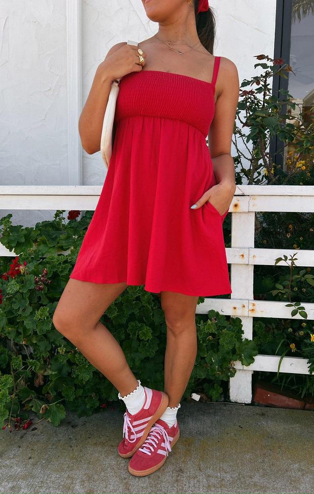 Mallory Mini Dress ~ Red Linen Product Image