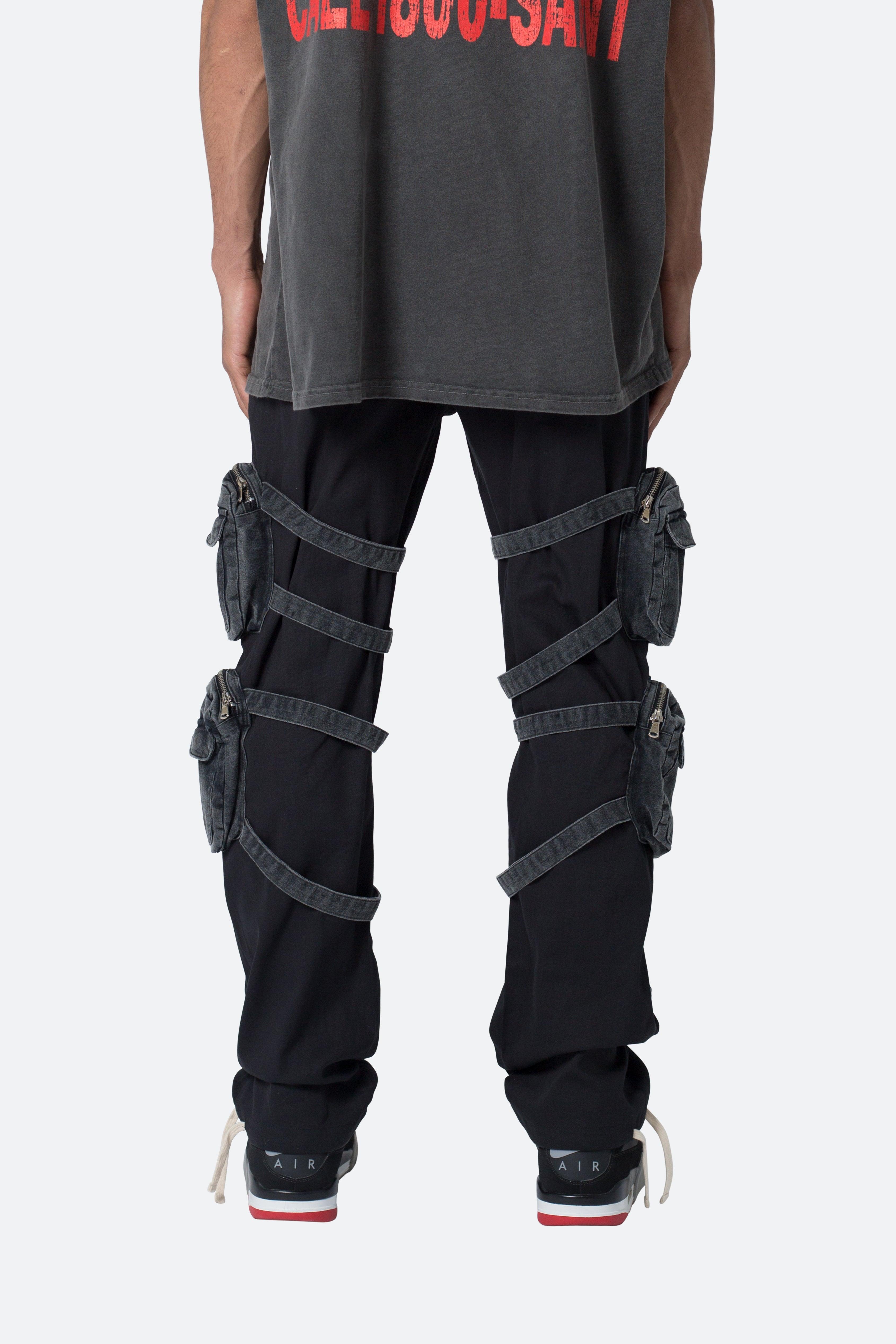 Twill Strapped Cargo Pants - Black Product Image