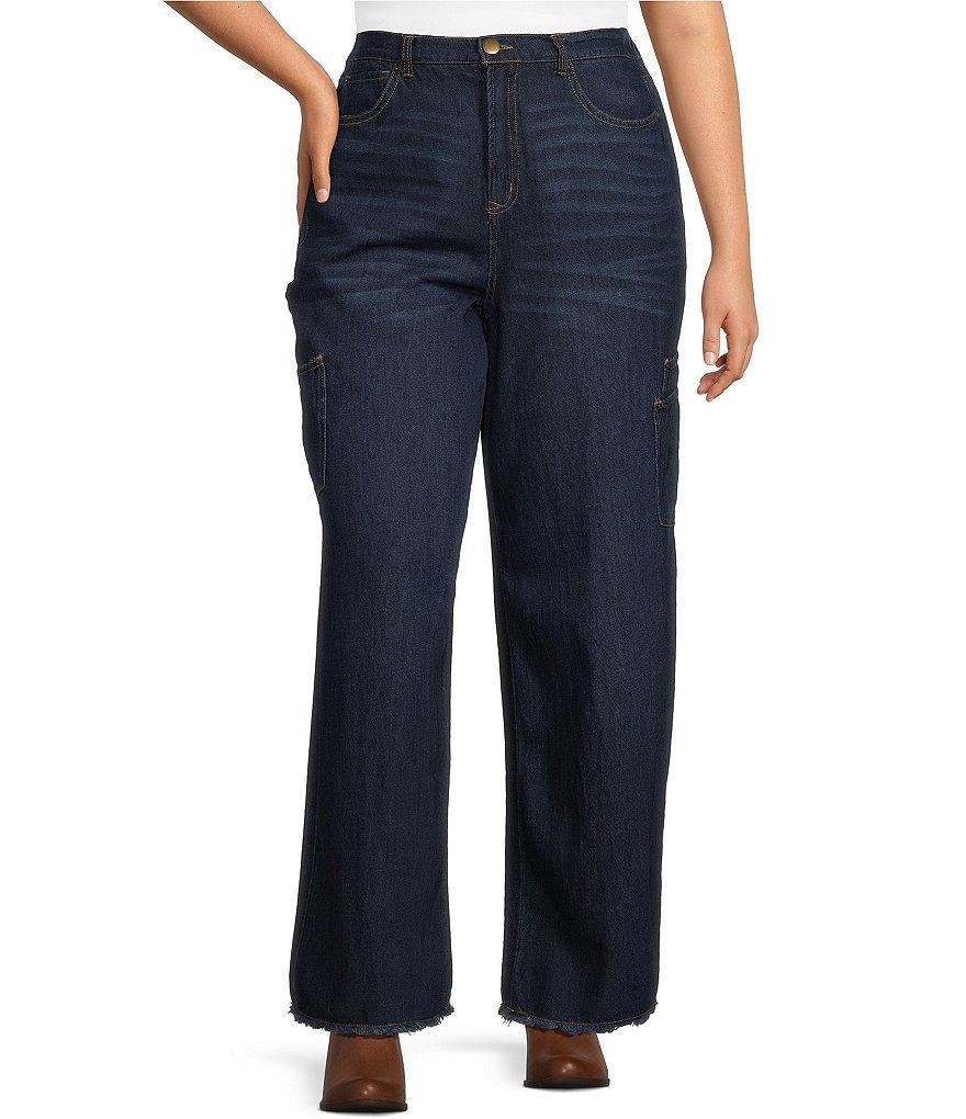 Westbound Plus Size Wide Leg Cargo Drape Denim Pants Product Image