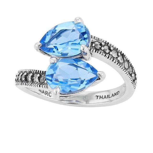 Lavish by TJM Sterling Silver Simulated Blue Quartz & Marcasite 2-stone Ring, Womens Product Image