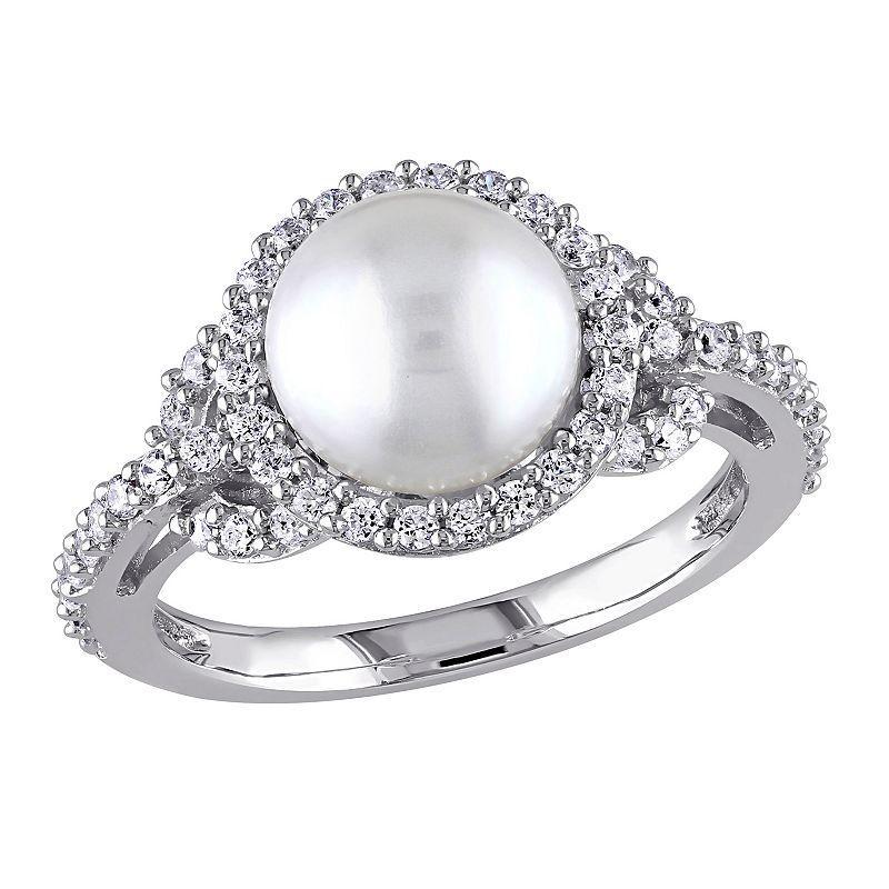 Sterling Silver Freshwater Cultured Pearl & Cubic Zirconia Ring, Womens White Product Image