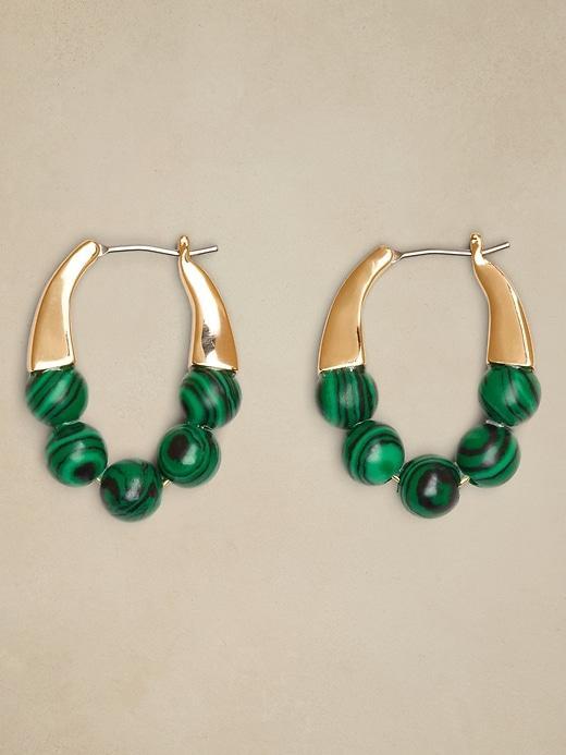 Stone Bead Huggie Earrings Product Image