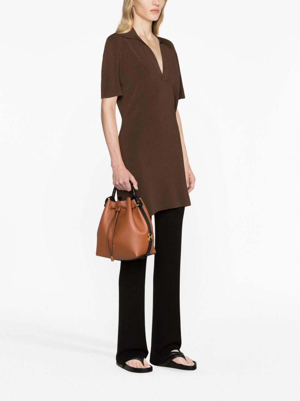 Marcie Drawstring Calfskin Bucket Bag In Brown Product Image